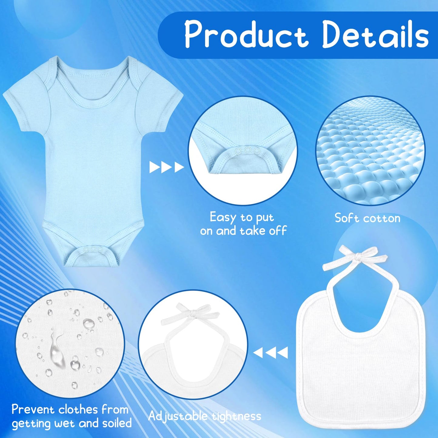 Bouboni 60 Pcs Diy Baby Bibs Bodysuit Set Baby Shower Game 6 White Baby Bibs 6 Multicolor Newborn Bodysuit 12 Fabric Markers 12