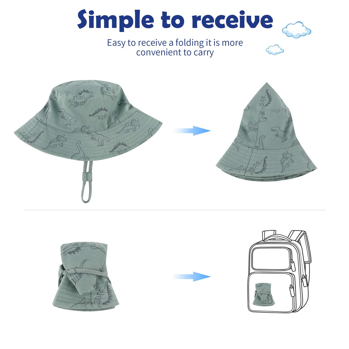 Durio Sun Hat Summer Sun Protection Bucket Hat Beach Sun Hats For Baby Upf 50+ Bucket Hats For Baby B Seaweed Blue Dinosaur 2-4T