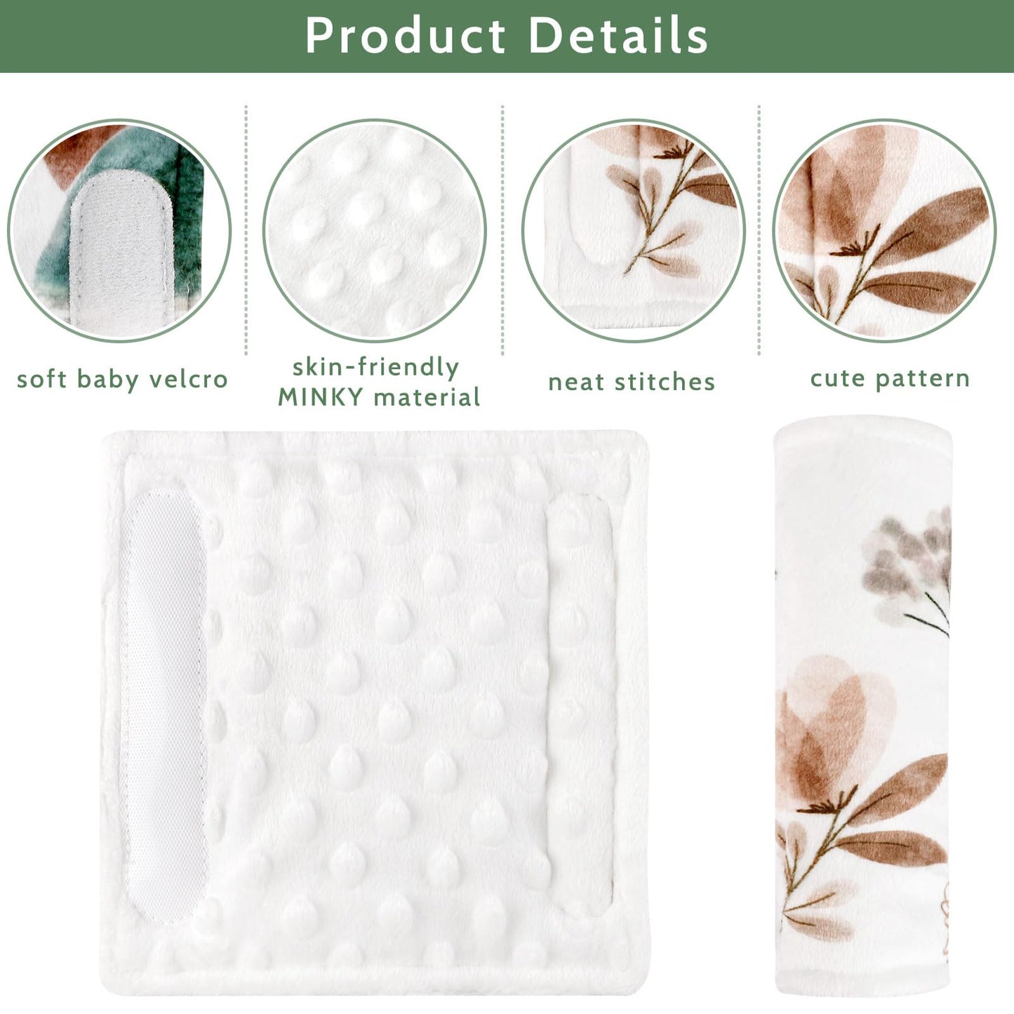 Caruili Car Seat Strap Pads For Babies, Super Soft Infant Car Seat Strap Covers, Double-Sided Use, Shoulder Strap Pads For Baby