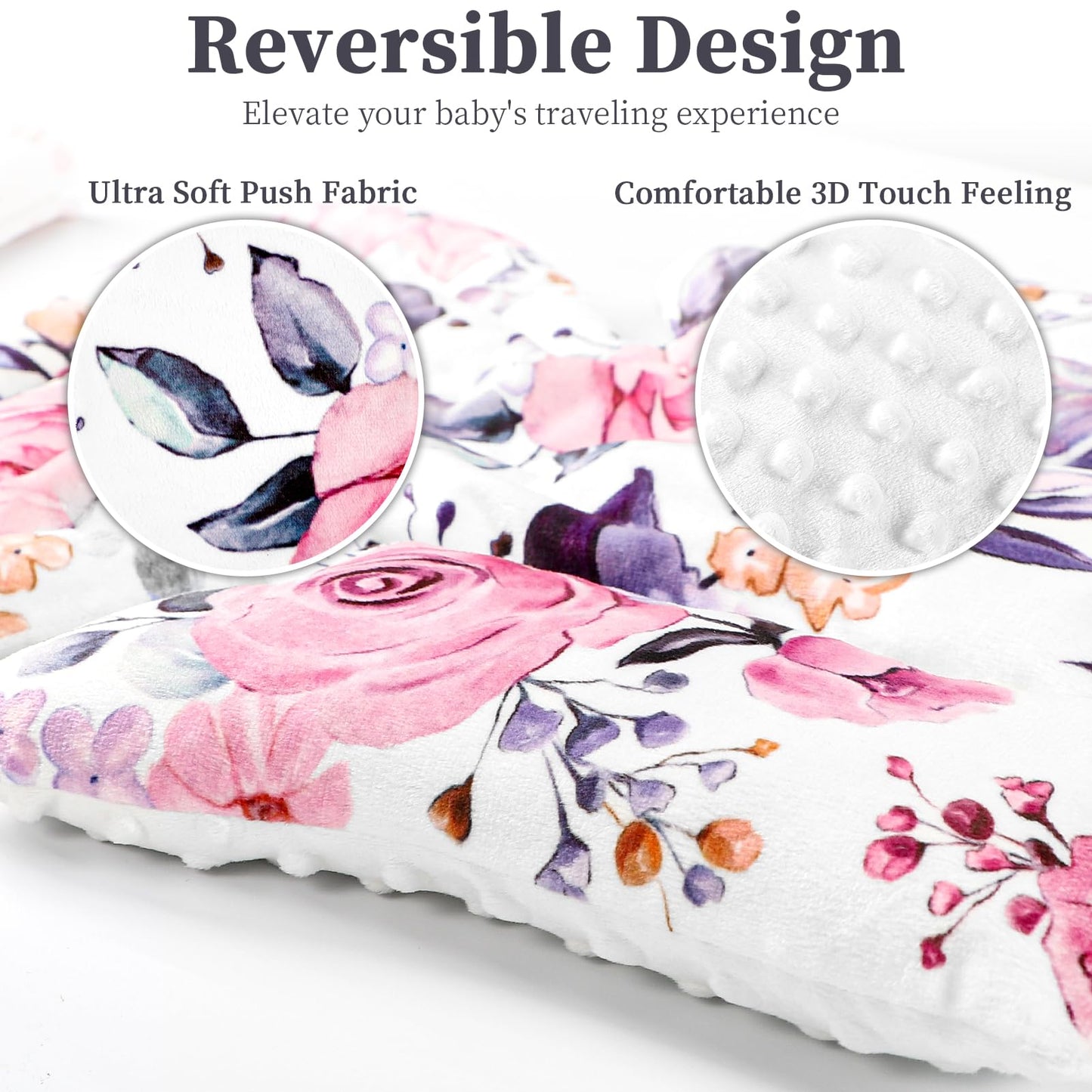 Pea Pod Infant Car Seat Insert With 3 Strap Covers, 3 In 1 Reversible Floral Baby Car Seat Head Support For Newborn, 3D Soft Min