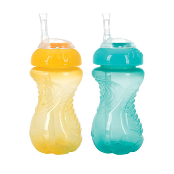 Nuby 2-Pack No-Spill Cup With Flex Straw, 10 Ounce, Colors May Vary