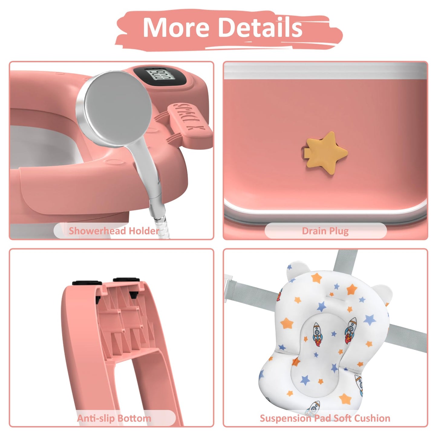 Reeple Collapsible Baby Bathtub, Baby Bath Tub For Newborn To Toddler With Floating Cushion For Bath Support, Portable Baby Tub