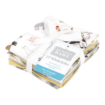 Hudson Baby Unisex Baby Flannel Cotton Washcloths, Cute Farm 10 Pack, One Size