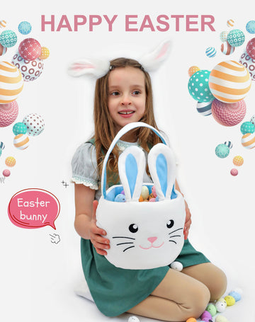 Lofytain Easter Basket Bags,Easter Eggs-Gift Baskets For Kids,Bunny Tote Bag Bucket For Easter Eggs,Toys, Candy,Gifts (Blue)