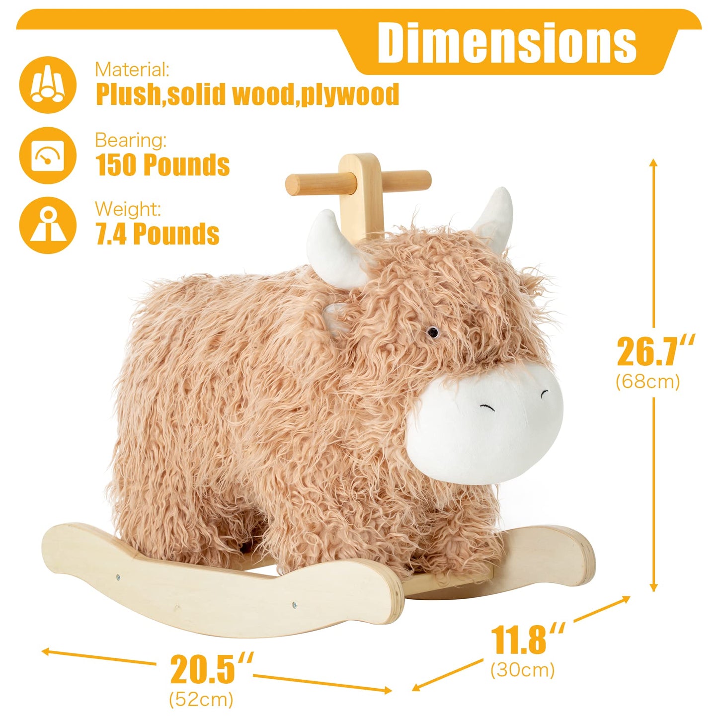 Baby Rocking Horse for 1 Year Old,Wooden Cow/Yak Horse Rocking with Wicker Plush Wooden Ride On Toy for 2 Years Old Girl&Boy Nur