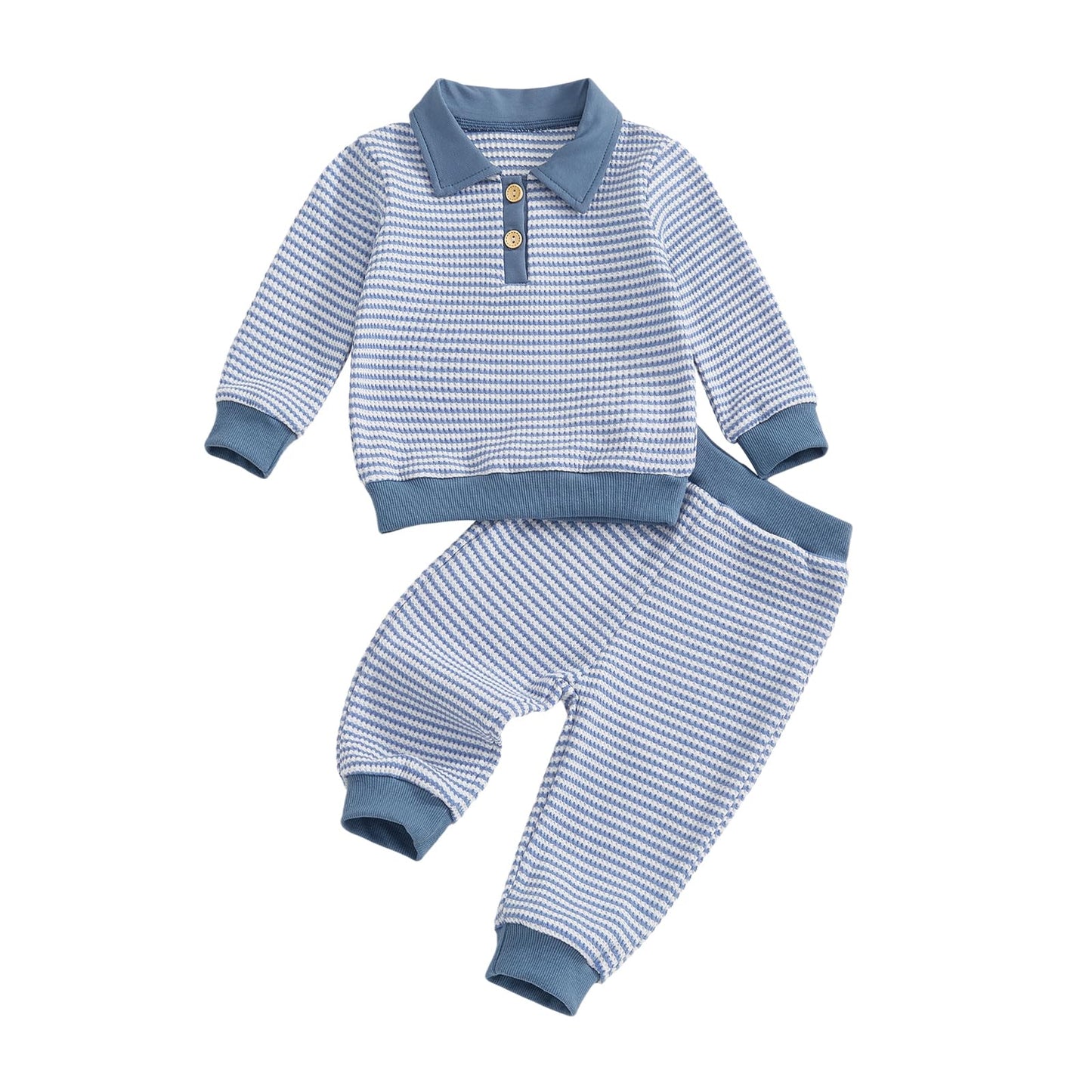 VISGOGO Baby Boy Clothes Toddler Fall Winter Outfit Sweater Toddler Boy Striped Clothes 6 12 18 Months 2 3T 4T Pant Set (Contras
