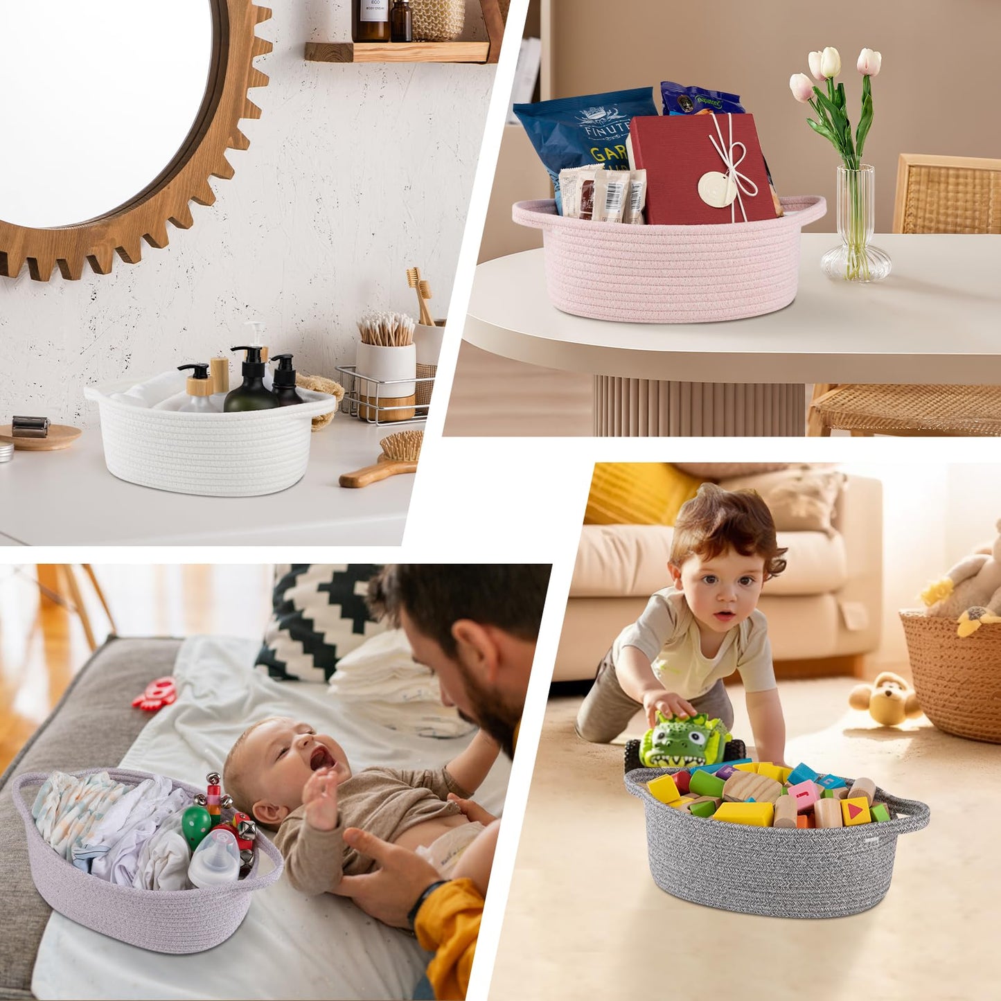 Oiahomy Gift Basket With Handle, Small Woven Basket With Gift Bag, Ribbon And Wrap Tissue Paper, Nursery Bins Empty To Fill With