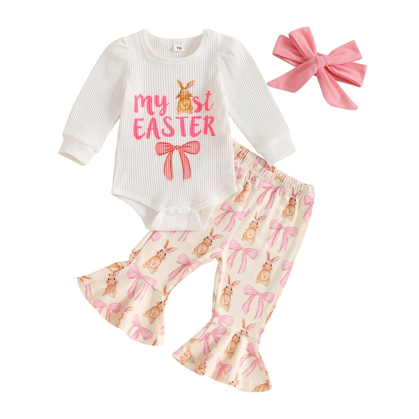YINGISFITM Easter Baby Girl Outfit My First Easter Bunny Onesie Romper Bell Bottoms Pants Newborn Easter Clothes (My 1st easter