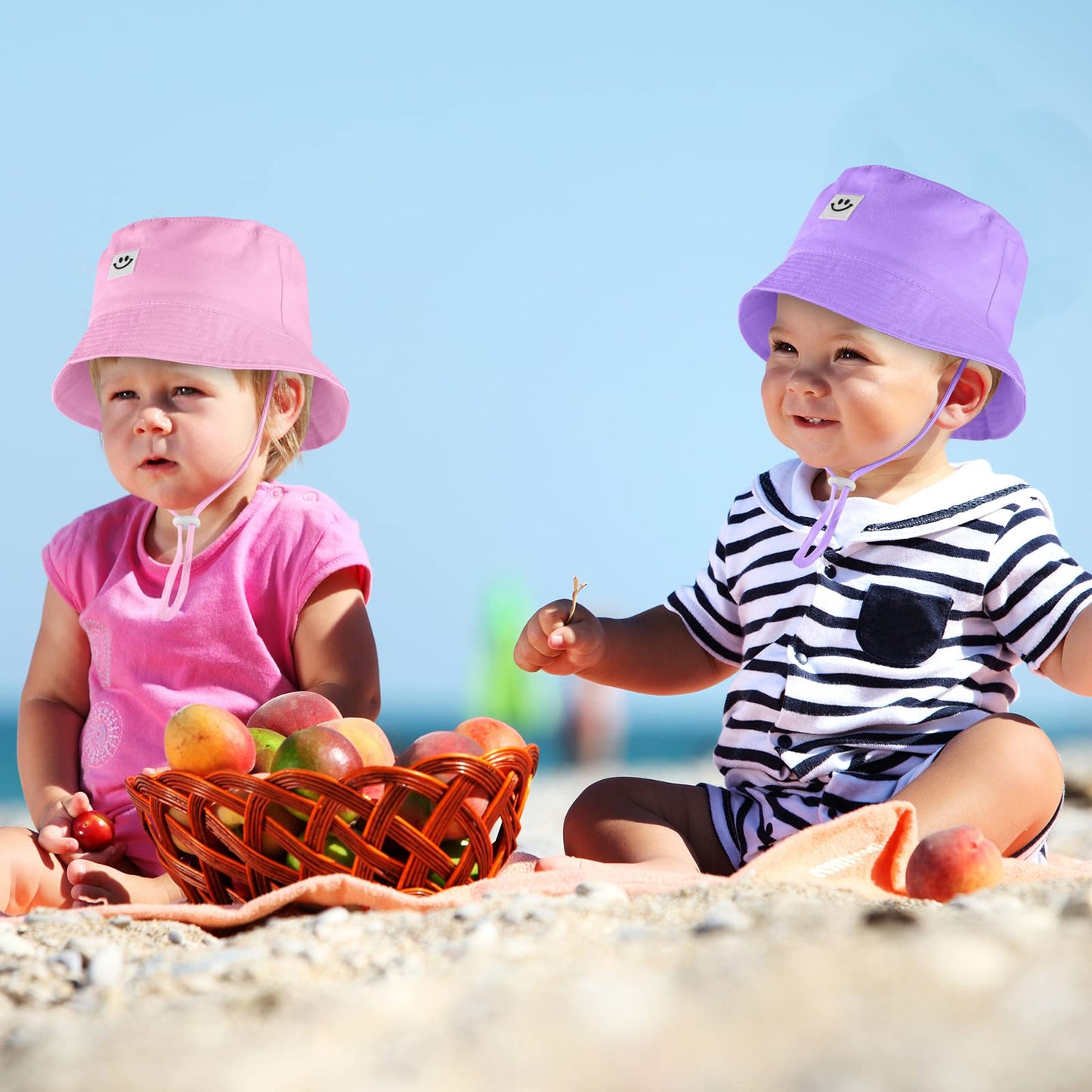 Cooraby 4 Pack Baby Sun Hat Breathable Smile Bucket Hat Toddler Sun Protective Bucket Hat Adjustable Cap For Baby Girl Boy (9-18