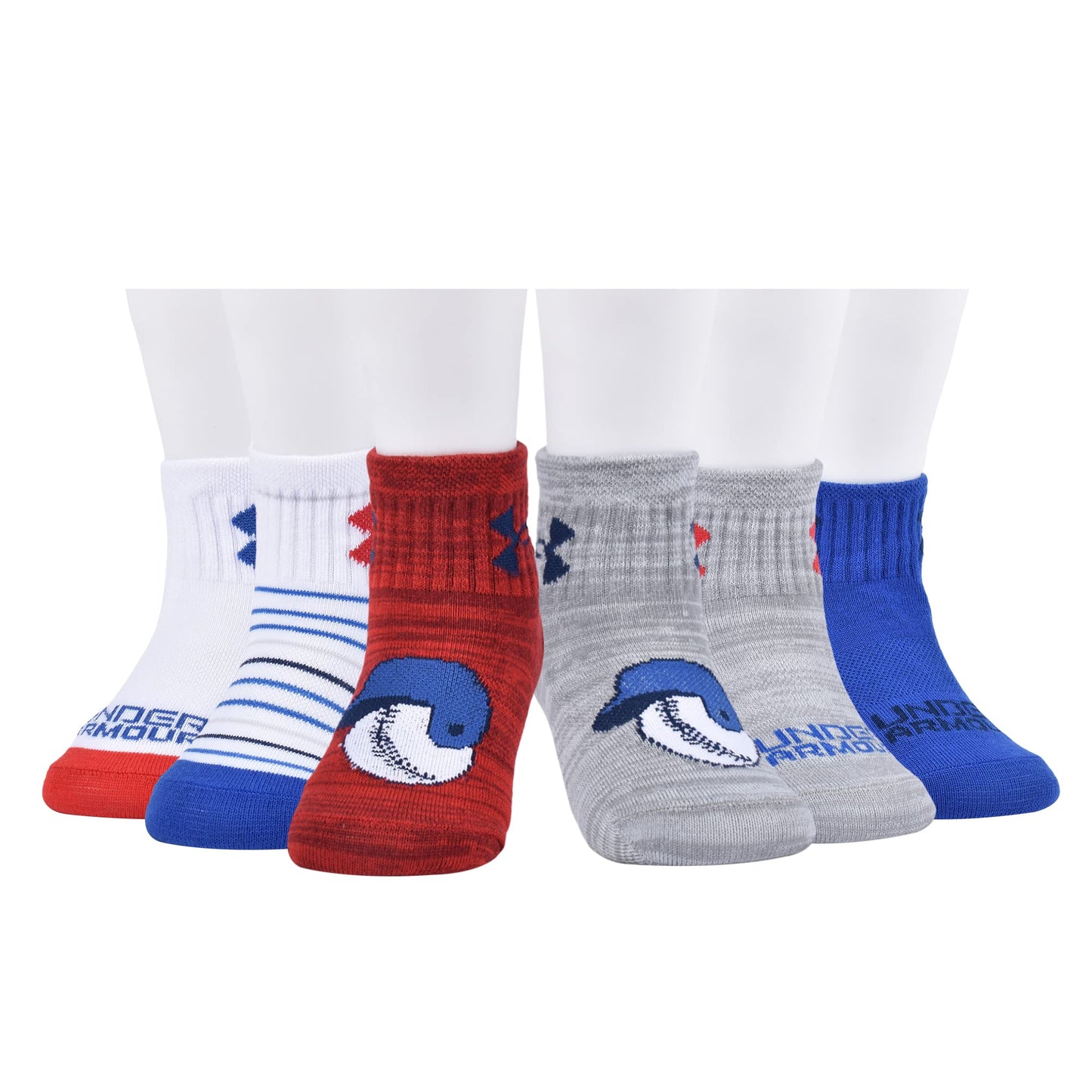 Under Armour Baby Boys Multi Pack Baseball Essential Quarter Sock, Red, 12-24 Months