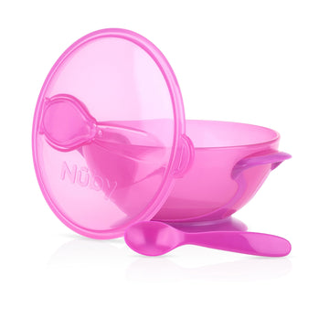 Nuby Easy Go Suction Bowl With Lid And Snap-In Spoon, Colors May Vary