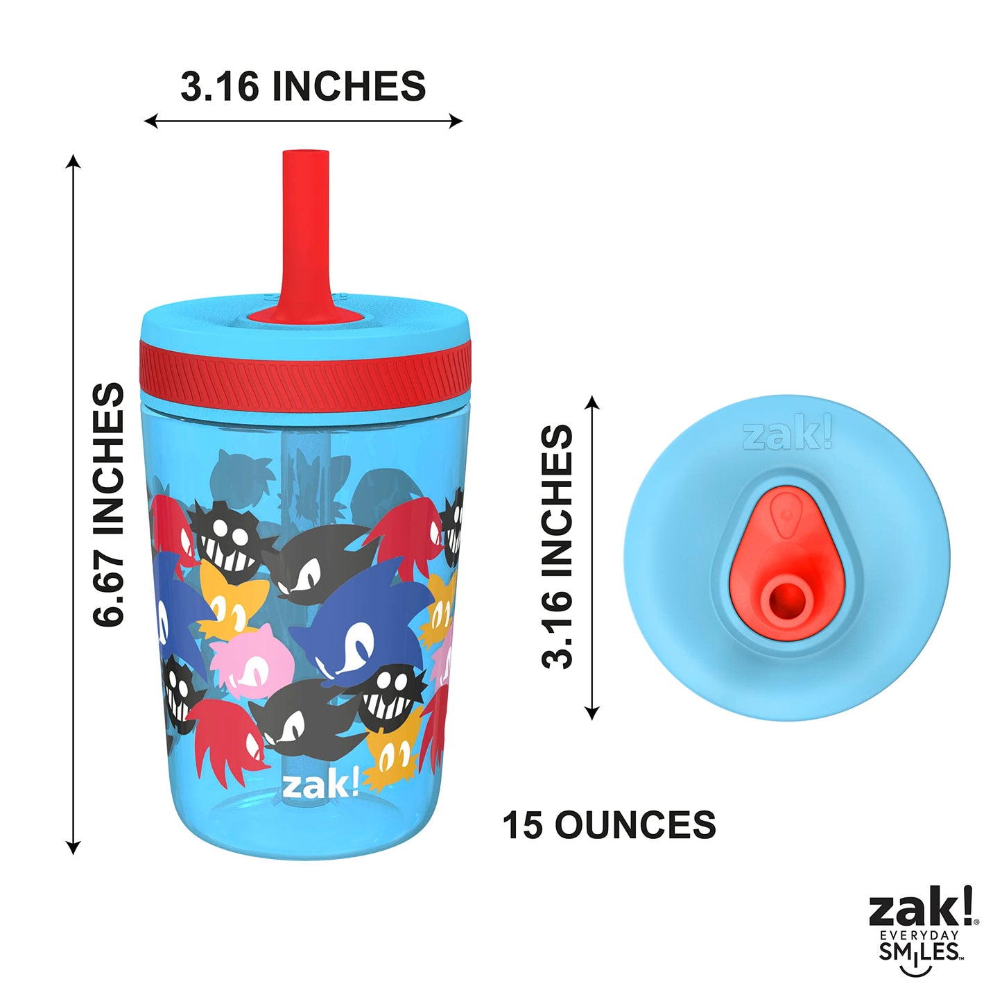 Zak Designs Sonic The Hedgehog Kelso Toddler Cups For Travel Or At Home, 15Oz 2-Pack Durable Plastic Sippy Cups With Leak-Proof