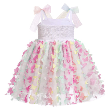 Idopip Baby Girls Colorful Butterfly Tutu Dress Summer Sleeveless Backless Princess Birthday Party Dresses Toddler Little Girl C