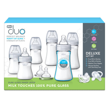 Chicco Duo Deluxe Hybrid Baby Bottle Gift Set With Invinci-Glass Inside/Plastic Outside - Clear/Grey
