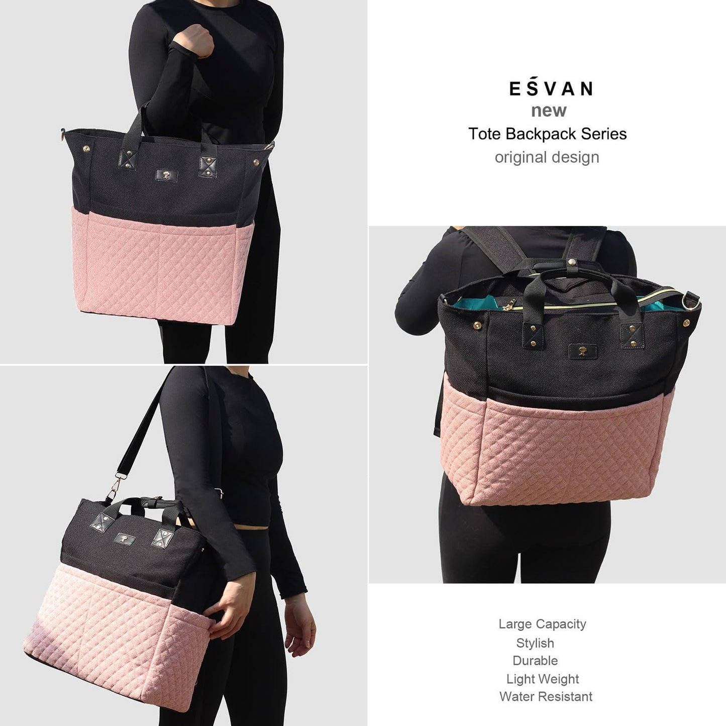 Esvan Diaper Tote Bag Totepack Backpack Crossbody Bag 3 In 1 For Women Laptop Backpack Multifunctional With Insulated Pockets (L