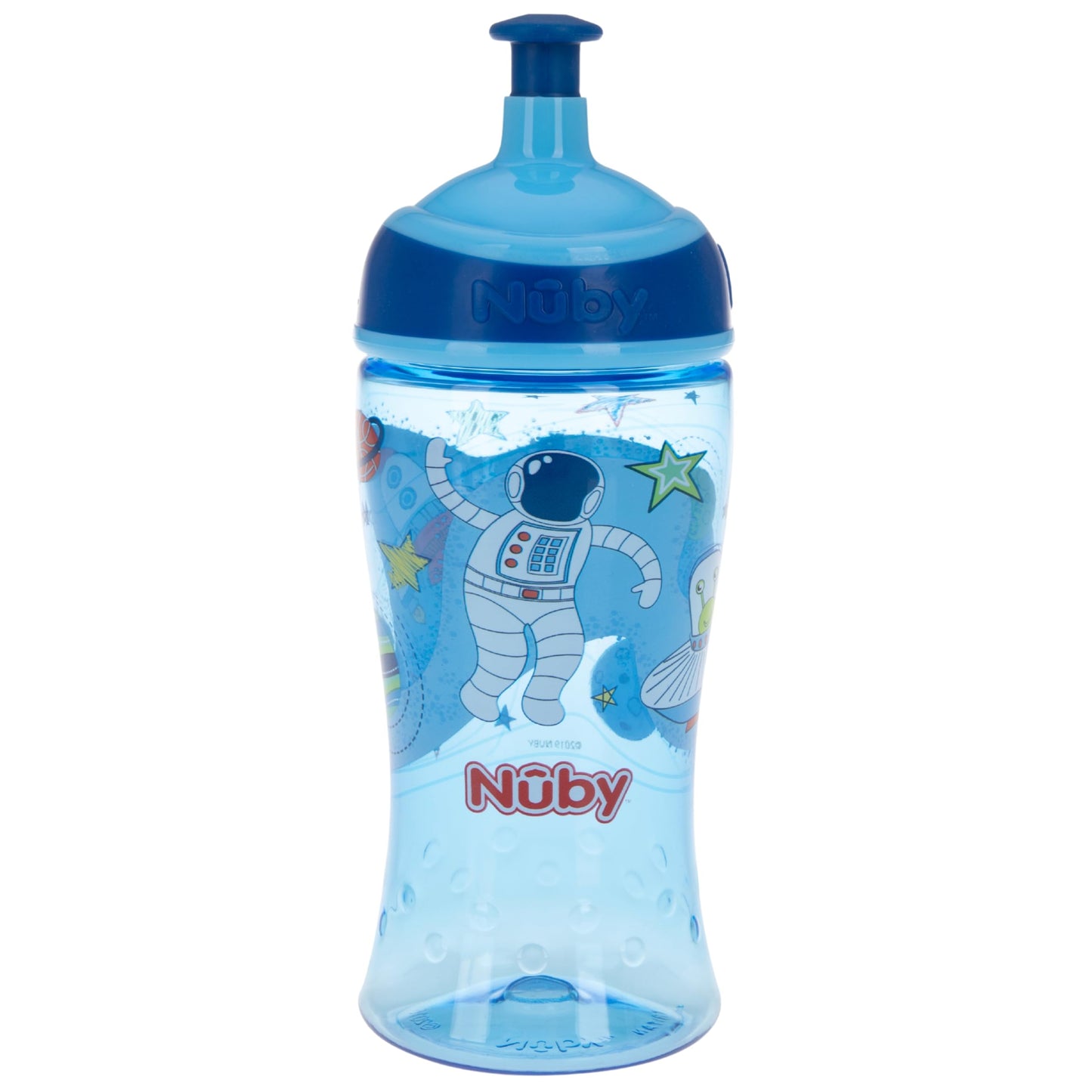 Nuby Printed Kids Pop Up Sipper Water Bottle 12Oz, 2 Count Blue