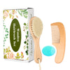 Wooden Baby Hair Brush And Comb Set, 3Pcs Natural Soft Goat Bristles Brush Cradle Cap Comb Baby Shower Scrubber Perfect Scalp Gr