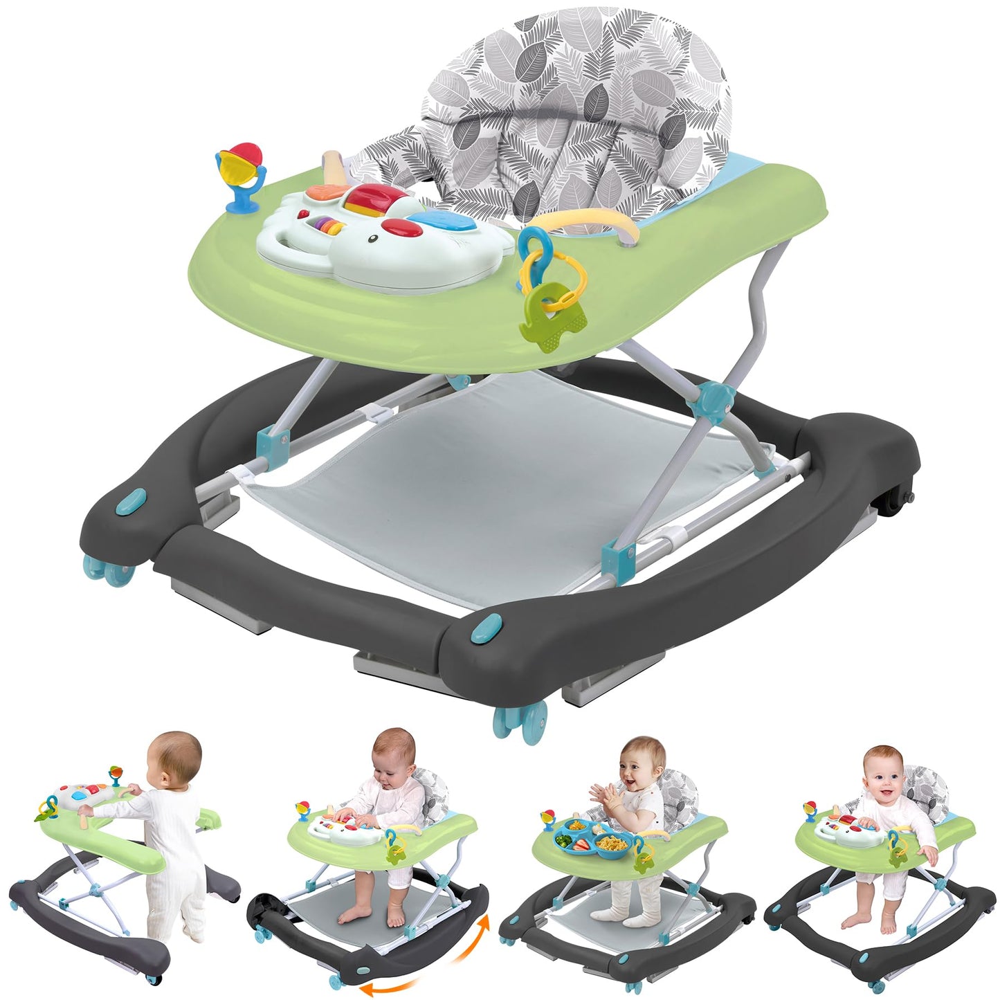 Pawtong Foldable Baby 5-In-1 Activity Walker - Rocker, Activity Center, Bouncer, Seat Walker, Push Walker - Adjustable Speed Rea