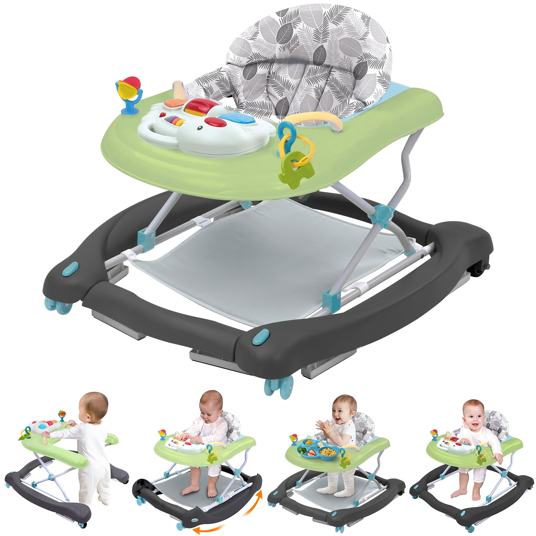 Pawtong Foldable Baby 5-In-1 Activity Walker - Rocker, Activity Center, Bouncer, Seat Walker, Push Walker - Adjustable Speed Rea