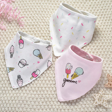 Jn&Lulu 3 Pack Newborn Baby Bibs Bandana Drool Bibs For Drooling Cotton Baby Gifts (Ice Cream)