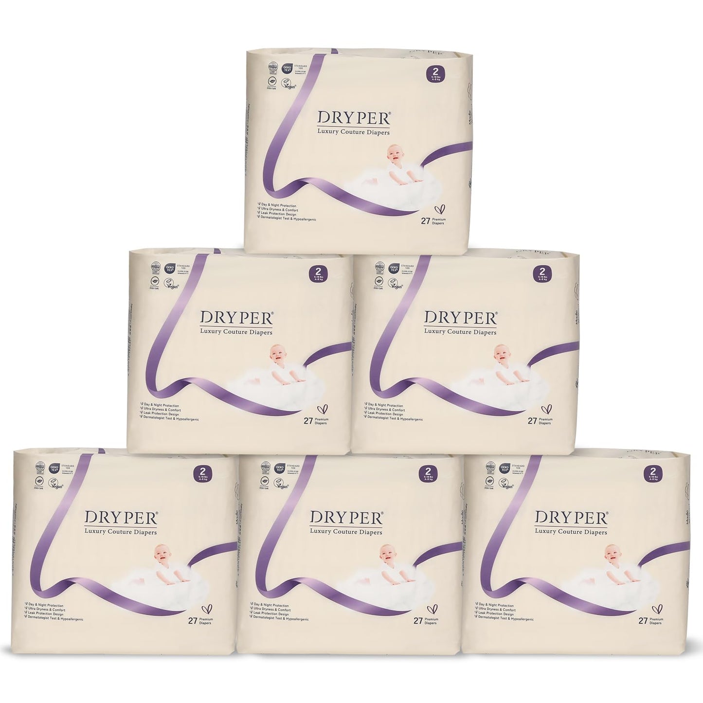 Baby Diapers, DRYPER Disposable Diaper Newborn Size 2 Diapers (9-18 lbs), 3D Leak Guards & Wetness Indicator, Ultra-Soft & Thin,