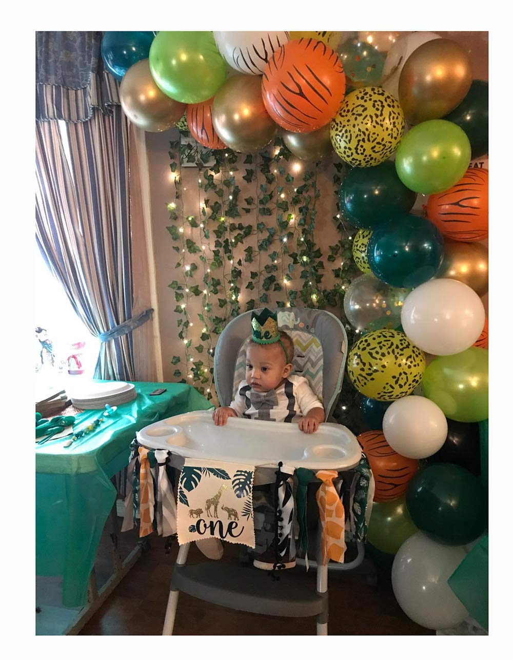 Ullovit First 1St Birthday Crown For Baby Boys Prince, Sparkle Gold Green Wild One Birthday Hat Headband Cake Smash Photo Decora