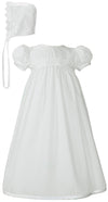 White Polycotton Christening Baptism Gown With Lace Trim & Bonnet - 6 Month