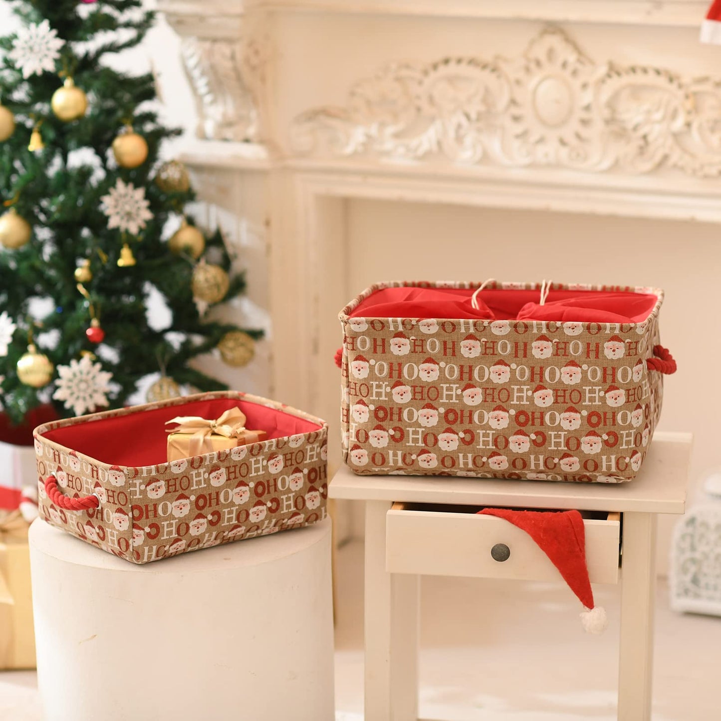 Inough Christmas Baskets For Gifts Empty, Christmas Decor Collapsible Santa Storage Bins With Handles Bright And Festive Gift St