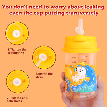 Bunnytoo Baby Sippy Cup With Straw & Spout,Transition Bottle For 1 Year Old,Spill Proof Toddlers Cup With Shoulder Strap & Dust
