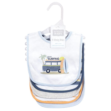 Hudson Baby Unisex Baby Cotton Bibs, Gone Surfing, One Size