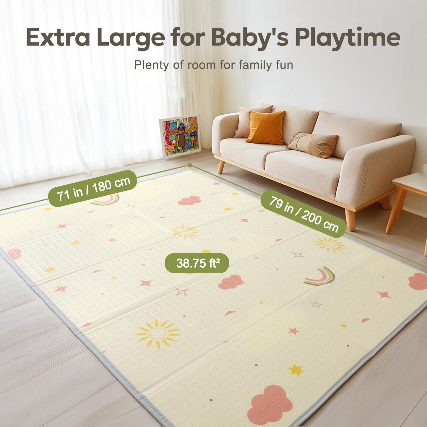 Extra Large Foldable Play Mat, Reversible Baby Play Mat With Edge Reinforcement, Non-Toxic & Waterproof Baby Mat For Floor, Foam