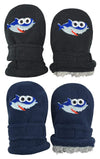 N'Ice Caps Baby Toddler Mittens Kids 2 Pairs Fleece Gloves Winter Warm Sherpa Lined (Black Sharks/Navy Sharks - Infant No Thumbs