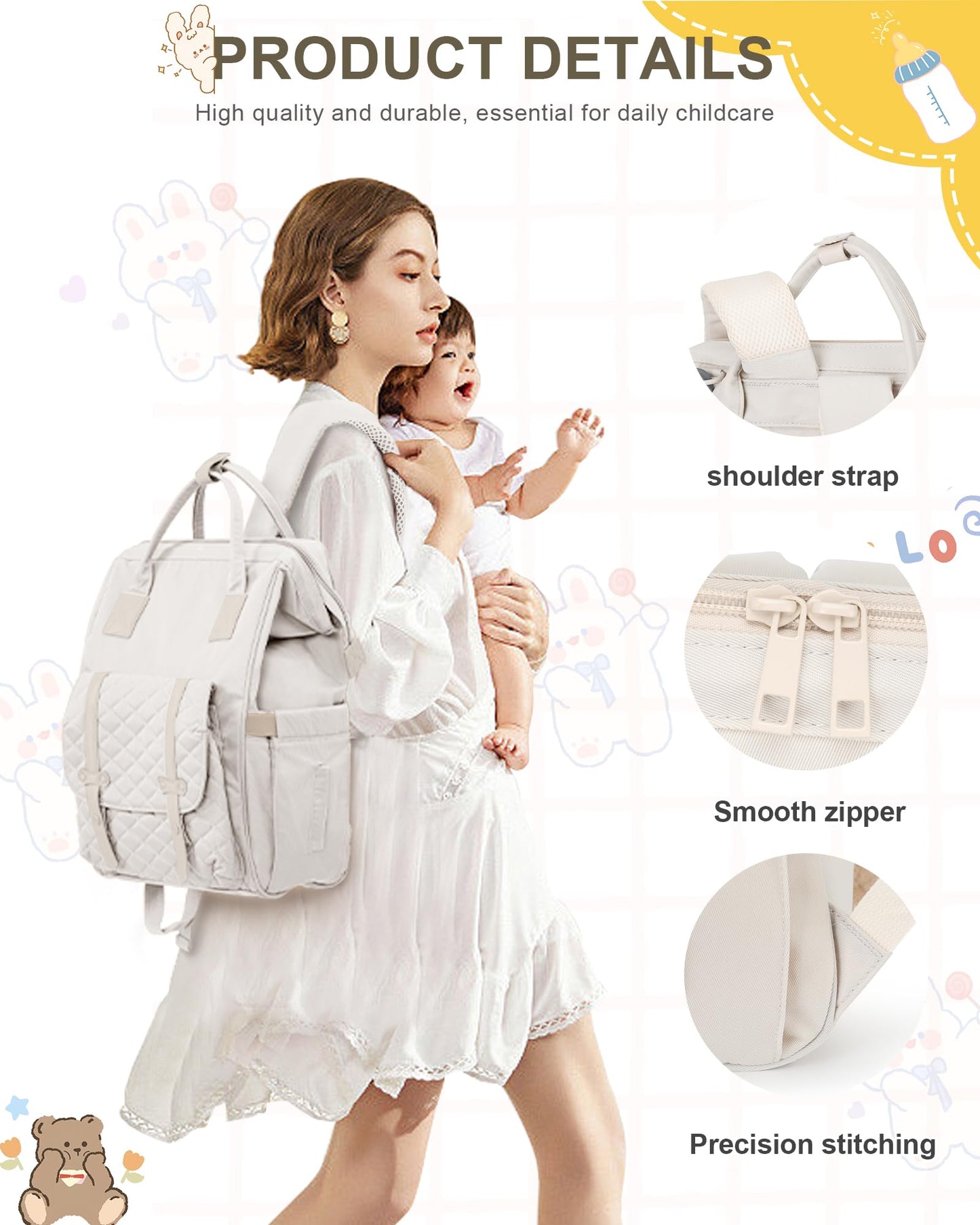 Diaper Bags Backpack Baby Bag For Mom Dad Baby Girls Boy, Cute Mult Diaper Nappy Bag Travel Back Pack, Water Repellent Maternity