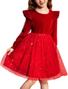 Arshiner Girls Christmas Dress Velvet Tutu Long Sleeve Winter Holiday Valentines Outfit Red Size 7