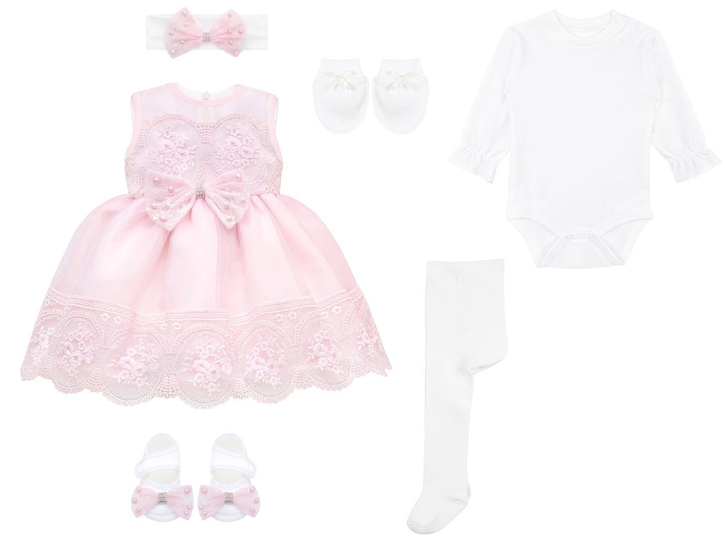 T.F. Taffy Baby Girl Newborn Pink Embroidered Princess Dress Gown 6 Piece Deluxe Set 0-3 Months