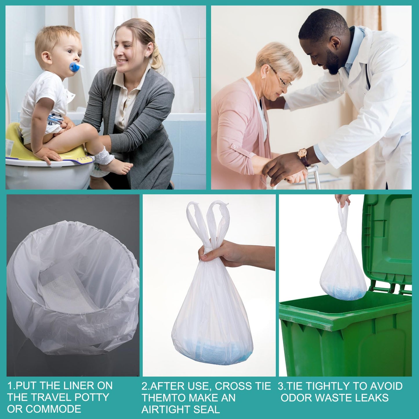 Reallnaive 120 Pcs Travel Potty Bags Liners Bedside Commode Liners With Absorbent Pads Disposable Potty Portable Training Bags F