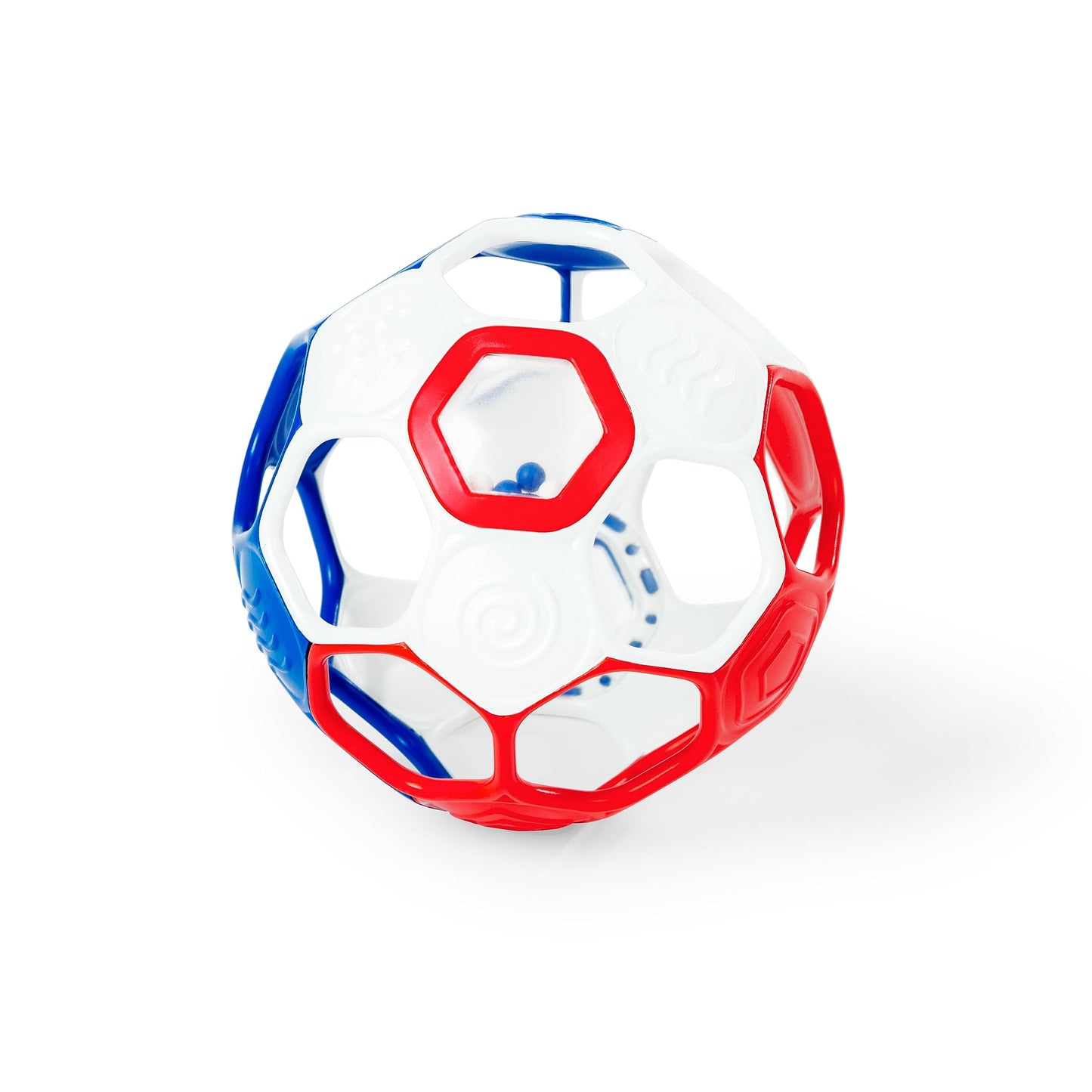 Bright Starts Oball Grippin Goals Rattle Soccer Ball - Red, White & Blue, Easy-Grasp Toy for Newborn and Up