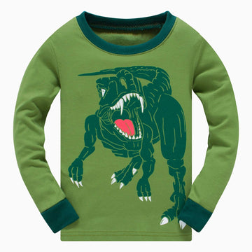 Popshion Boys Dinosaur Pajamas Set 100% Cotton T-Rex Pjs Toddler Long Sleeve Sleepwear Kids Clothes Set Green Dino Shirt 3T