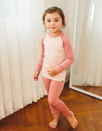 Vaenait Kids Long Sleeve Sleepwear Pajamas 2Pcs Set Modal Raglanpink+Milkpink Xs
