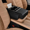 Car Armrest Cushion Organizer, 5in1 Center Console Cover with Dual Storage Pockets, 2 Cup Holders, Tissue Box Slot, Phone Hold
