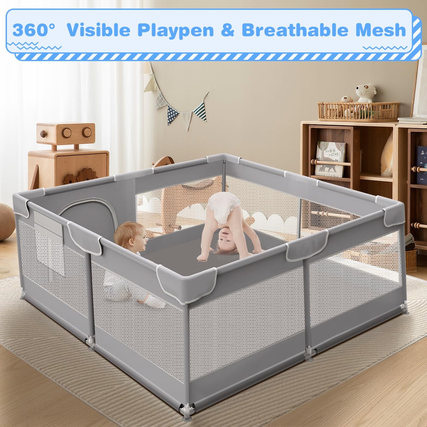 Xvishx Baby Playpen 50 X 50 Inch Play Pen Playards, Playpen For Babies And Toddlers, Baby Playard For Indoor & Outdoor Active Ce