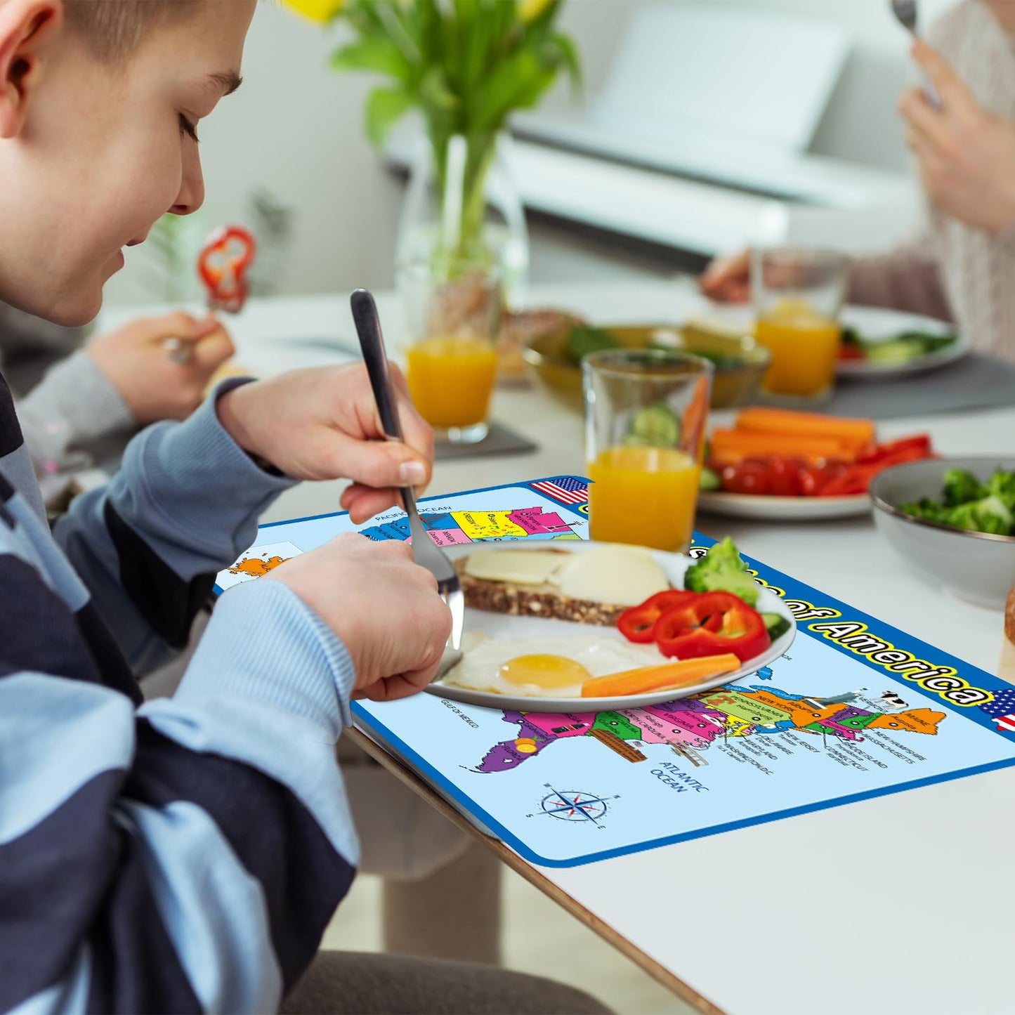 Patelai 2 Pcs Educational Placemats Learning Kids World Map United States Map Placemats Washable Reusable Non Slip For Nursery H