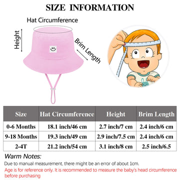 Cooraby 4 Pack Baby Sun Hat Breathable Smile Bucket Hat Toddler Sun Protective Bucket Hat Adjustable Cap For Baby Girl Boy (9-18