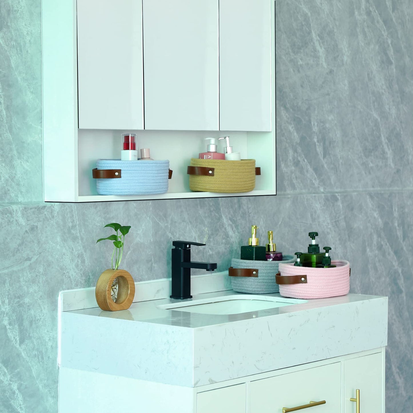 Abenkle Small Woven Basket With Handles, Mini Rope Storage Basket, Tiny Cute Shelf Basket, Oval Decorative Toys Basket For Nurse