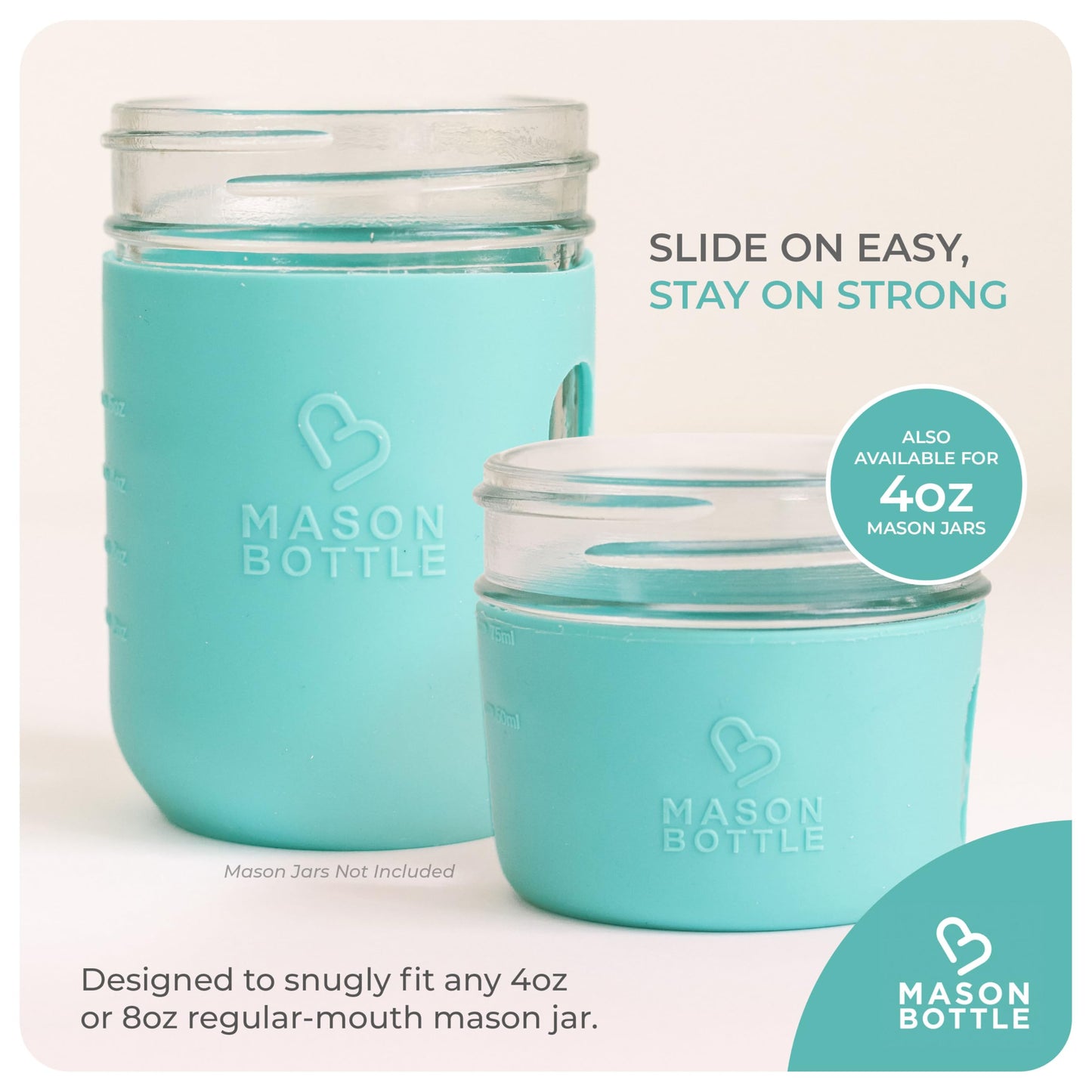 Mason Bottle 8Oz Silicone Sleeve (1-Pack) - Regular Mouth Sleeve - Non-Toxic, Dishwasher Safe For Extra Grip & Protection - Made