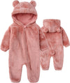 Baby Fleece One Piece Onesie Cute Bear Jumpsuits Winter Hooded Rompers With Zipper Pink 3-6M