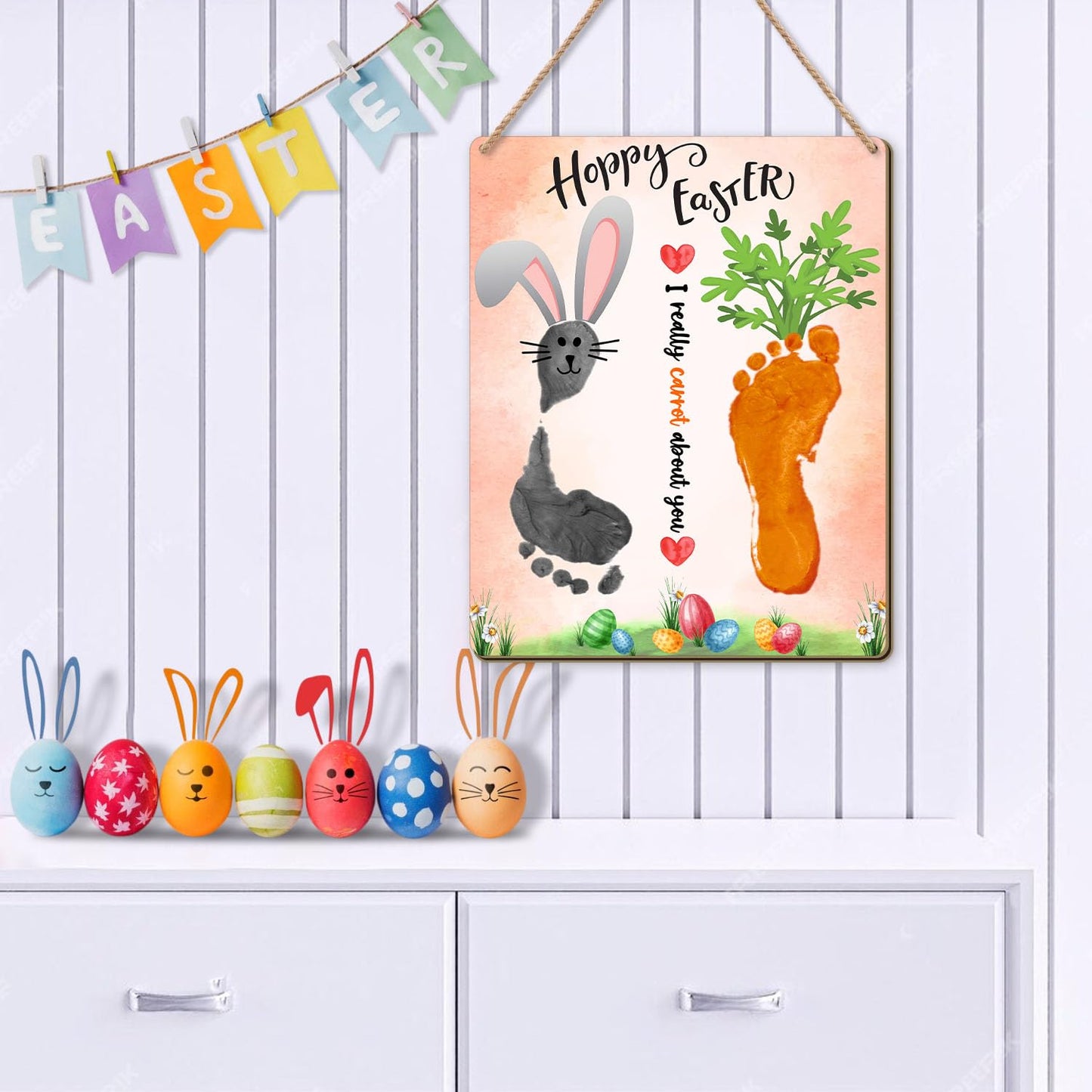 Diy Baby'S First Easter Footprint Sign, Baby First Easter Gifts For Babies Toddler, Baby Easter Crafts, Project Memory Keepsake