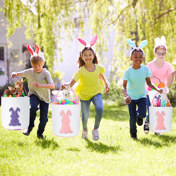 2Pack Easter Bunny Basket Bags For Kids, Canvas Cute Easter Bucket Bags With Glitter Rabbit For Kids Easter Eggs Hunting Party D