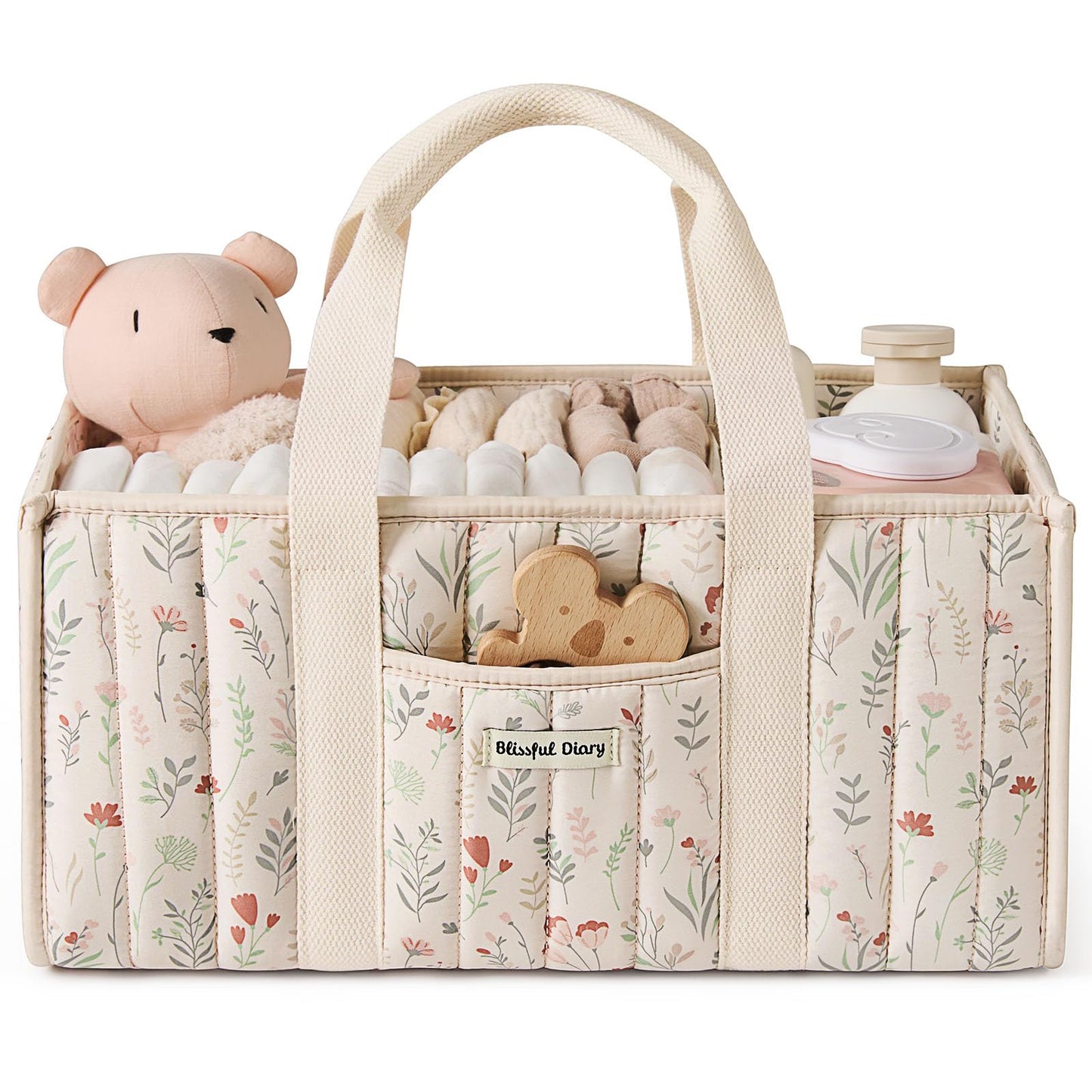 Blissful Diary Leaf Diaper Caddy Organizer, Stylish Nursery Storage Basket, Gift for Baby Shower, Newborn Essentials, Sage Leaf
