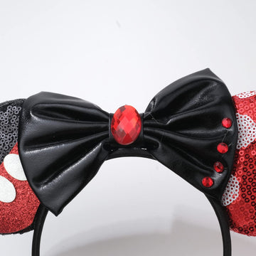 Foeran Mouse Ears Headbands Shiny Bows Mouse Ears Glitter Party Princess Decoration Cosplay Costume For Girls Women (Red And Bla